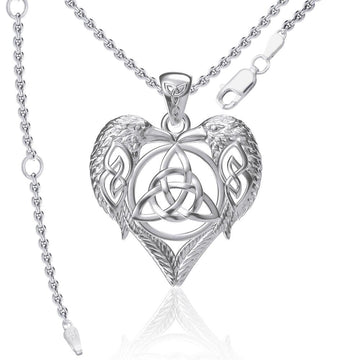 Silver Ravens Crows with Celtic Triquetra in Heart Pendant TPD5213 - Jewelry